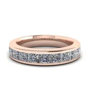 Anillo de eternidad con diamantes de talla princesa en oro rosa