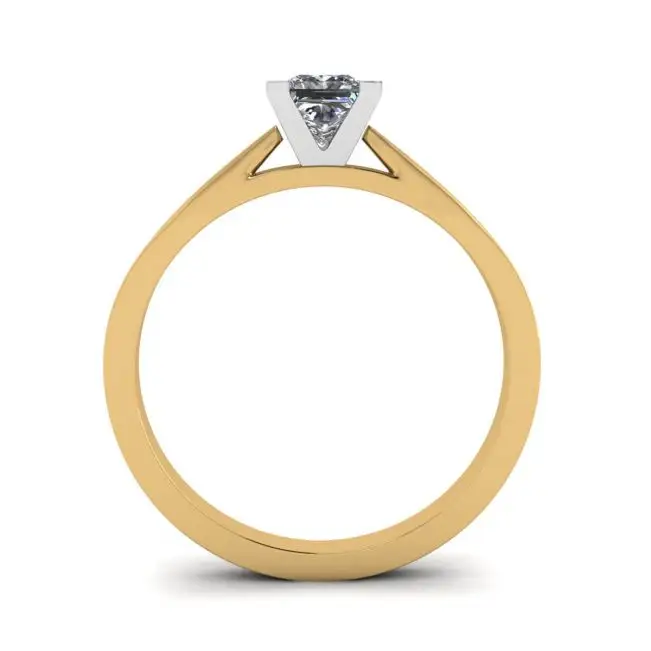 Anillo de estilo futurista con diamantes de talla princesa en oro amarillo - Photo 1