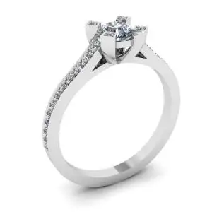Anillo de diseñador con diamante redondo y pavé - Photo 3