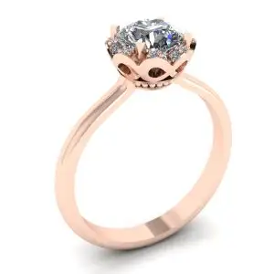 Anillo de encaje con flor de cojín y diamantes en oro rosa - Photo 3