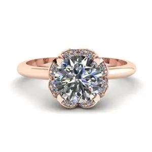 Anillo de encaje con flor de cojín y diamantes en oro rosa