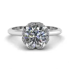 Anillo Cojín Flor Encaje Diamantes Oro Blanco