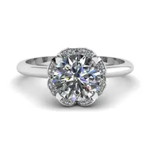 Anillo Cojín Flor Encaje Diamantes Oro Blanco