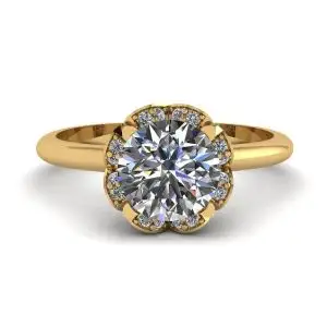 Anillo Cojín Flor Encaje Diamantes Oro Amarillo