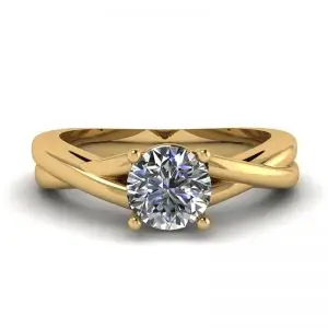 Anillo X Cruz con Diamante Redondo Oro Amarillo