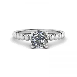 Solitario de diamantes redondos en anillo con cuentas en oro blanco