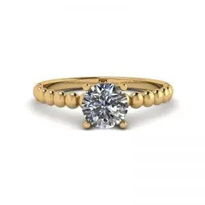 Solitario de diamantes redondos en anillo con cuentas en oro amarillo