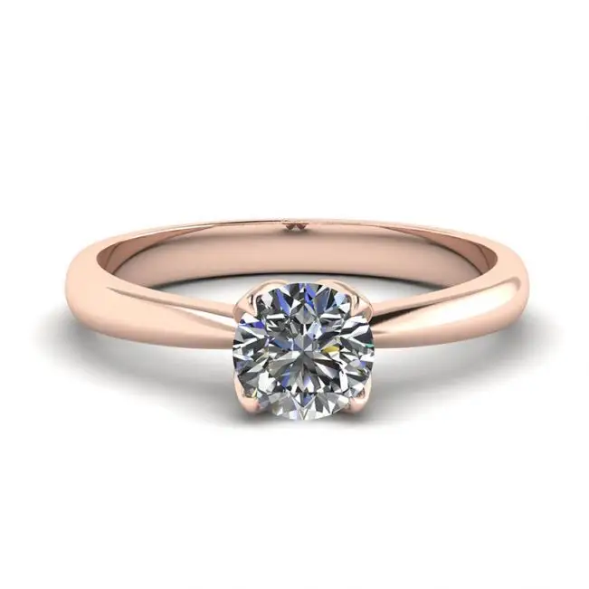 Anillo con montura de pétalo y diamante redondo en oro rosa de 18 quilates