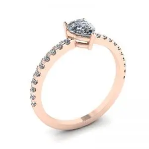 Anillo de pera con diamantes y pavé lateral en oro rosa - Photo 3