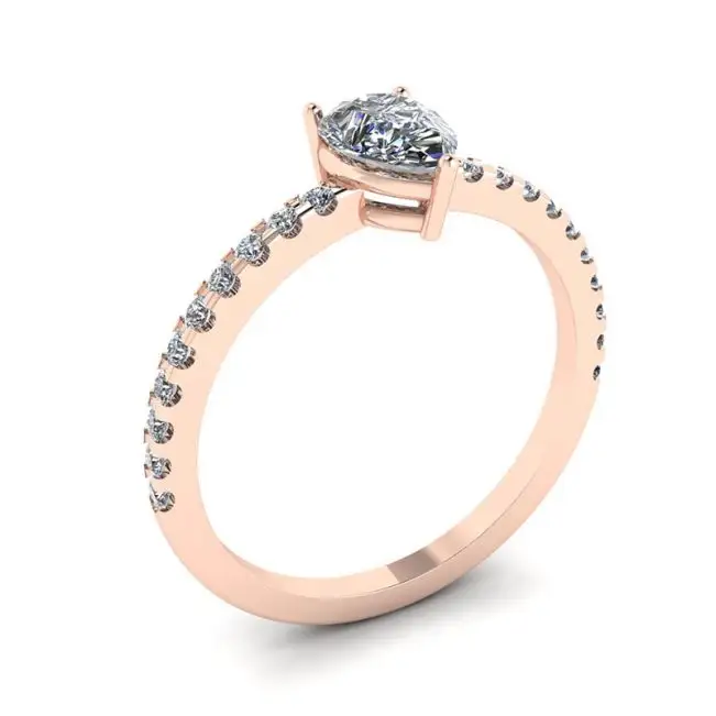 Anillo de pera con diamantes y pavé lateral en oro rosa - Photo 3