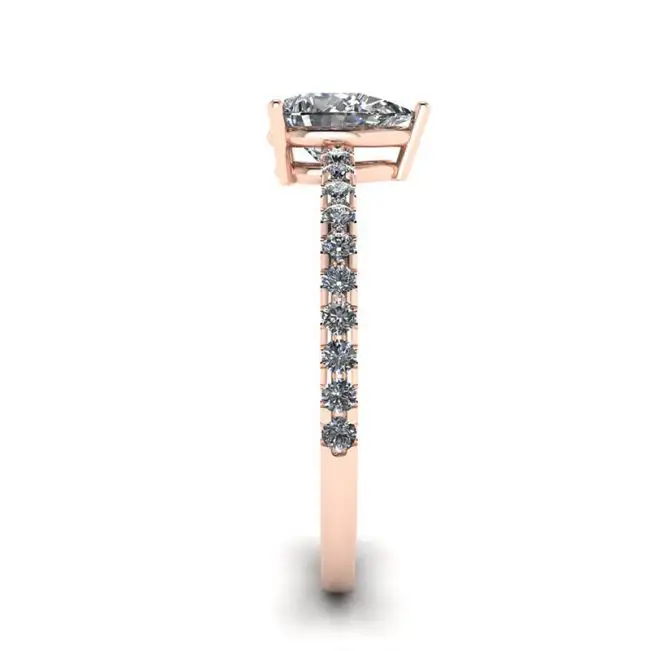 Anillo de pera con diamantes y pavé lateral en oro rosa - Photo 2