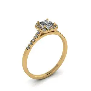 Anillo Halo de diamantes de talla princesa en oro amarillo - Photo 2