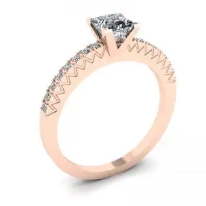 Anillo de diamantes talla princesa en V con pavé lateral en oro rosa - Photo 3