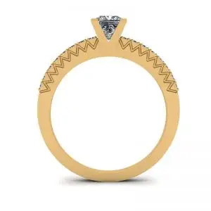 Anillo de diamantes talla princesa en V con pavé lateral en oro amarillo - Photo 1