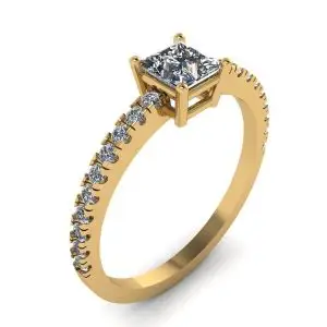 Anillo de diamantes talla princesa con pavé lateral en oro amarillo de 18 quilates - Photo 3