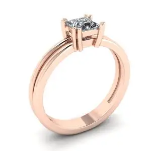 Anillo Doble de Compromiso de Corte Princesa Contemporáneo en Oro Rosa - Photo 3