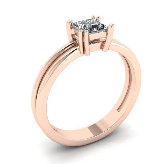 Anillo Doble de Compromiso de Corte Princesa Contemporáneo en Oro Rosa - Photo 3