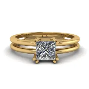 Anillo doble de compromiso de corte princesa contemporáneo