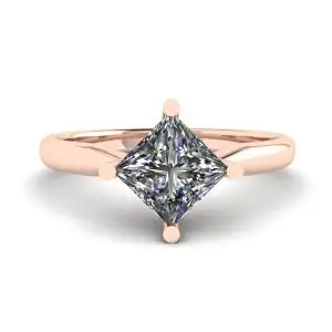 Anillo Solitario Rombo Diamante Talla Princesa Oro Rosa
