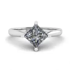 Solitario Rombo Diamante Talla Princesa Oro Blanco