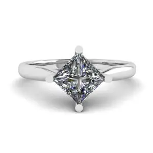 Solitario Rombo Diamante Talla Princesa Oro Blanco