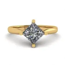 Anillo Solitario Rombo Princesa Diamante Oro Amarillo