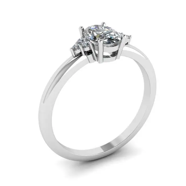 Anillo de diamante ovalado con 3 diamantes laterales - Photo 3
