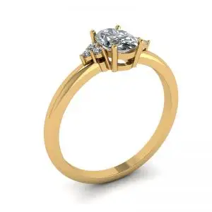Anillo de diamantes ovalados con 3 diamantes laterales en oro amarillo - Photo 3