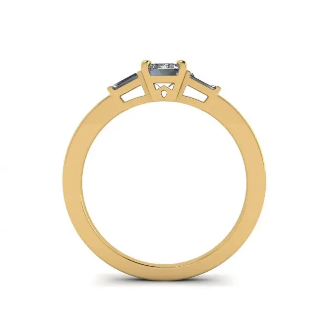Anillo de diamantes de talla baguette lateral y talla esmeralda en oro amarillo - Photo 1