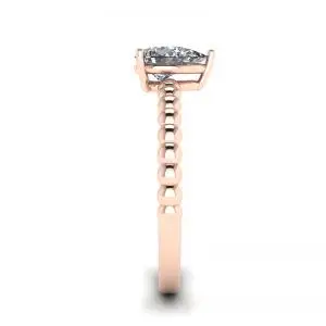 Anillo de compromiso de corte pera con banda de cuentas en oro rosa - Photo 2