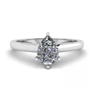 Anillo solitario de diamante pera en 6 puntas