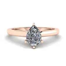 Anillo solitario de diamante pera en oro rosado de 6 puntas