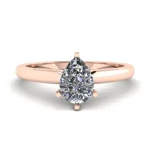 Anillo solitario de diamante pera en oro rosado de 6 puntas