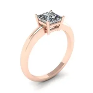 Anillo solitario sencillo de talla princesa en oro rosa - Photo 3