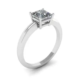 Anillo solitario simple de talla princesa en oro blanco - Photo 3