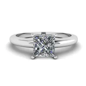 Anillo solitario simple de talla princesa en oro blanco