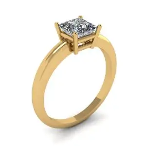 Anillo solitario sencillo de talla princesa en oro amarillo - Photo 3