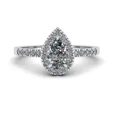 Anillo de diamantes de pera con halo