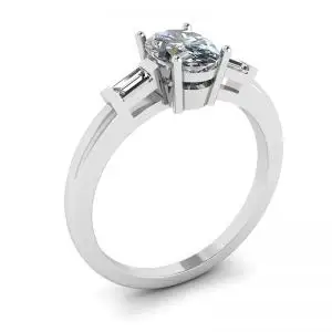 Anillo Baguettes Laterales con Diamantes Ovalados en Oro Blanco - Photo 3