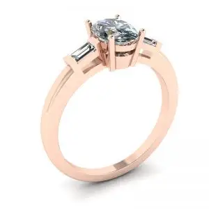 Anillo de oro rosa con diamantes laterales baguettes ovalados - Photo 3