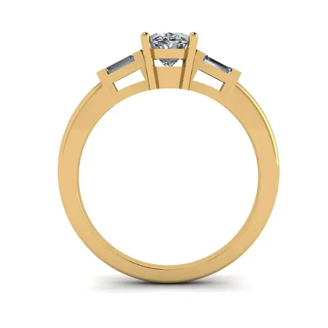 Anillo Baguettes Laterales con Diamantes Ovalados en Oro Amarillo - Photo 1
