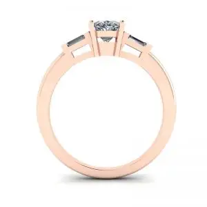 Anillo de oro rosa con diamantes laterales baguettes ovalados - Photo 1