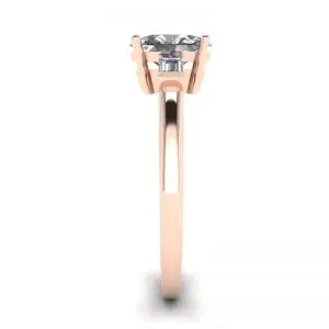Anillo de oro rosa con diamantes laterales baguettes ovalados - Photo 2