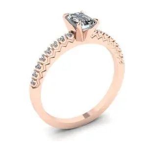 Anillo de oro rosa de 18 quilates con diamante talla esmeralda - Photo 3