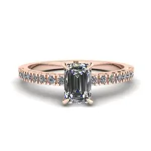 Anillo de oro rosa de 18 quilates con diamante talla esmeralda