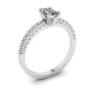 Anillo de diamantes de talla esmeralda con pavé - Photo 3