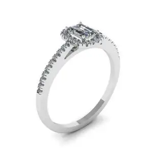 Anillo de diamantes de talla esmeralda con halo - Photo 3