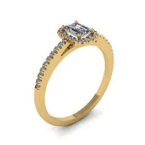 Anillo Diamante Talla Esmeralda con Halo Oro Amarillo - Photo 3