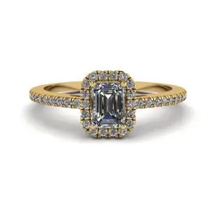 Anillo Diamante Talla Esmeralda con Halo Oro Amarillo
