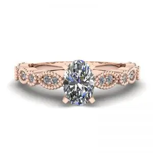 Anillo Estilo Romántico con Diamantes Ovalados en Oro Rosa